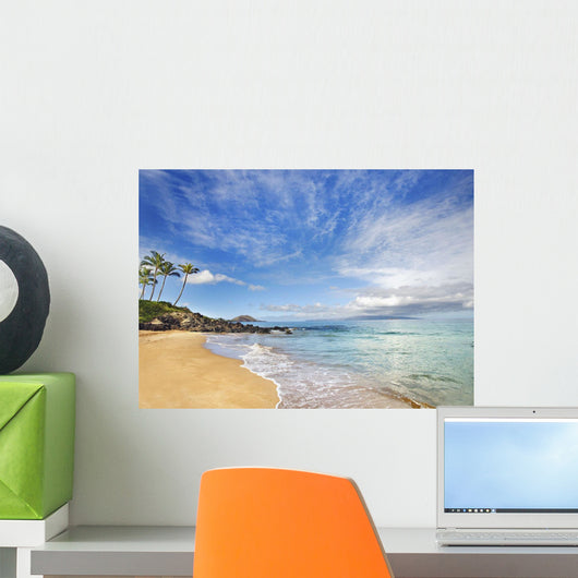 Turquoise Ocean With Palm Trees And Sandy Beach Wall Mural