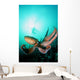 Giant Pacific Octopus With Diver Viewing Down Wall Mural