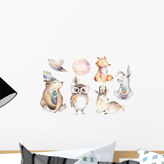 Watercolor Bohemian Baby Animals Wall Decal Sticker Set