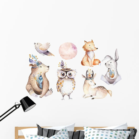 Watercolor Bohemian Baby Animals Wall Decal Sticker Set