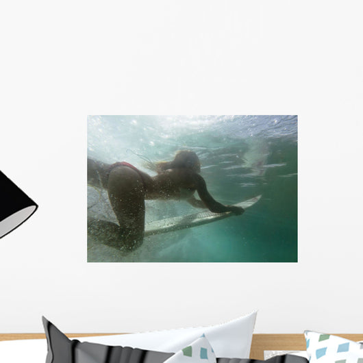 Woman Surfboard under Water Wall Decal Design 2