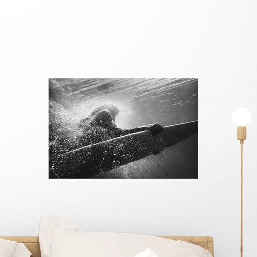 Woman Surfboard under Water Wall Decal Design 1