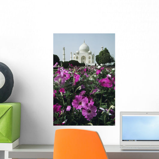 India Flowers Foreground Taj Wall Decal