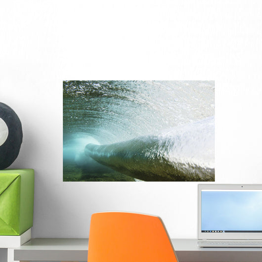Hawaii, Long Blue Curl Of A Wave From Underwater Wall Mural