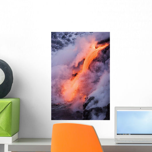 Pahoehoe Lava Flowing From Kilauea Into Steaming Pacific Ocean Wall Mural