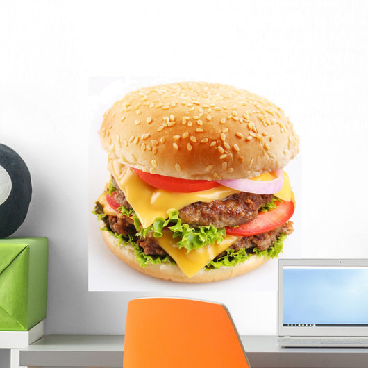 Cheeseburger on a White Background Wall Decal
