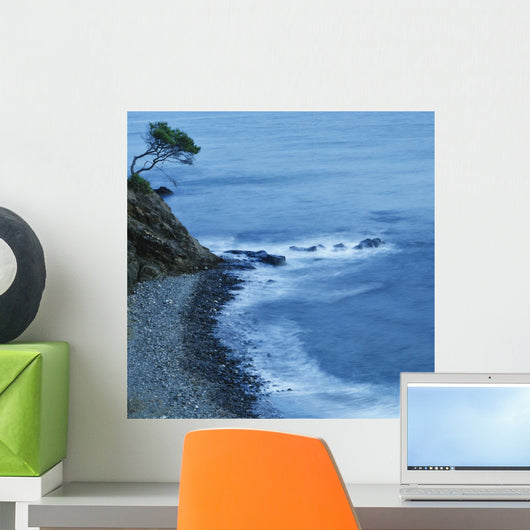 Isolated Tree On A Cliff Overlooking A Pebble Beach Along The Coast Wall Mural
