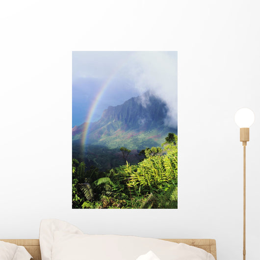Kalalau Valley viewpoint in Kokee State Park with rainbow Wall Mural