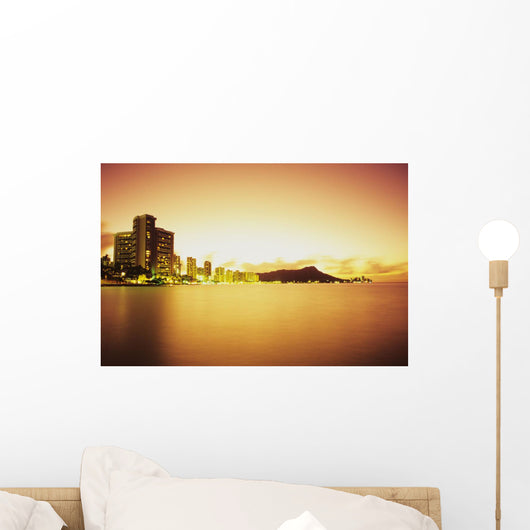 Hawaii, Oahu, Honolulu, Waikiki and Diamond Head at sunrise Wall Mural