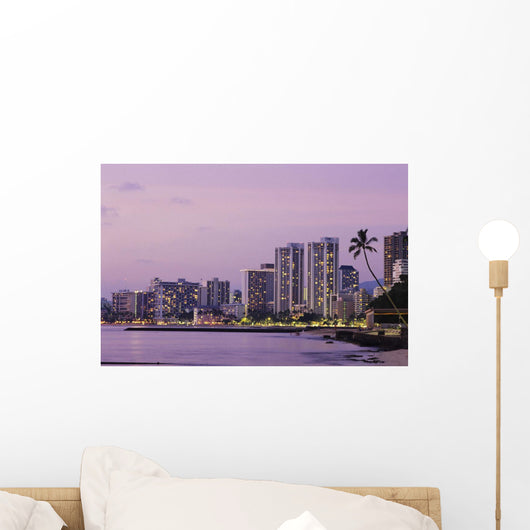 USA, Hawaii, Oahu, Honolulu, Hotels on Waikiki beach at dusk Wall Mural