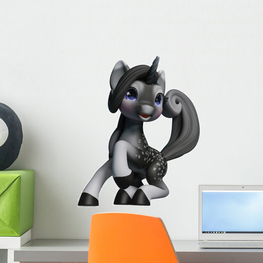 Lovely Dapple-grey Unicorn Cartoon Wall Decal
