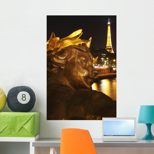 Night Lights Of Eiffel Tower And River Seine Wall Mural