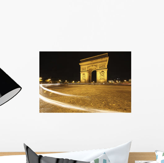 Traffic Light Trails Around The Arc De Triomphe Wall Mural