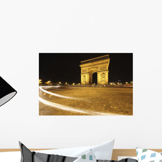 Traffic Light Trails Around The Arc De Triomphe Wall Mural