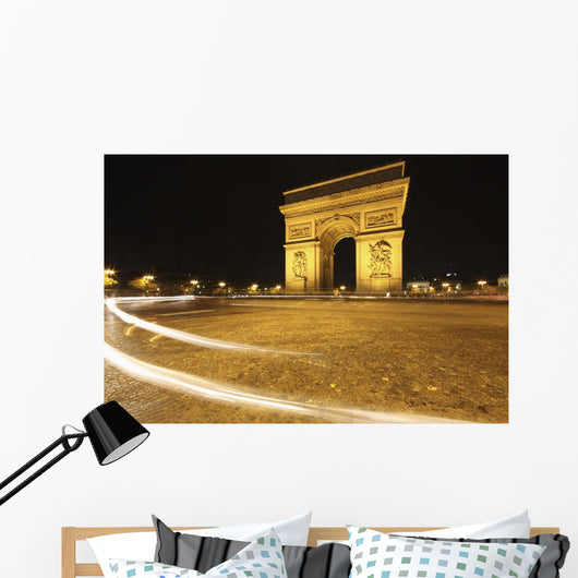 Traffic Light Trails Around The Arc De Triomphe Wall Mural