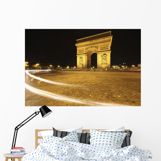 Traffic Light Trails Around The Arc De Triomphe Wall Mural