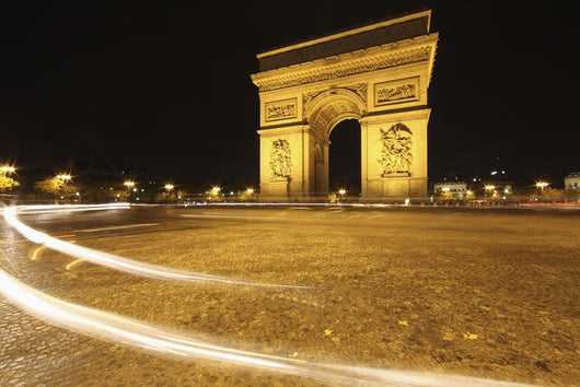 Traffic Light Trails Around The Arc De Triomphe Wall Mural