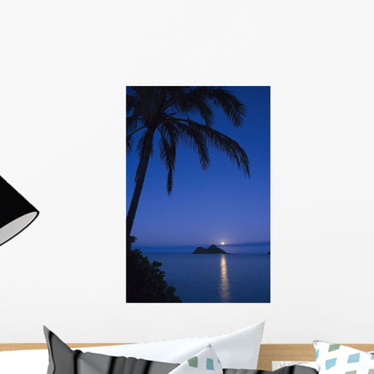 Palm tree over Pacific ocean with Mokulua island in background Wall Mural
