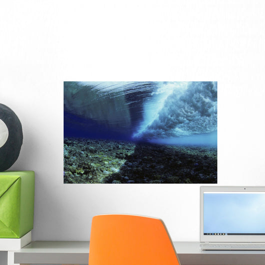 Micronesia, Ocean swell seen from underwater over reef Wall Mural