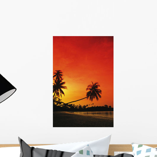 Indonesia, Tourist resort and beach at sunset Wall Mural