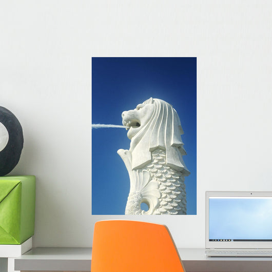Close up of famous Merlion Fountain Wall Mural