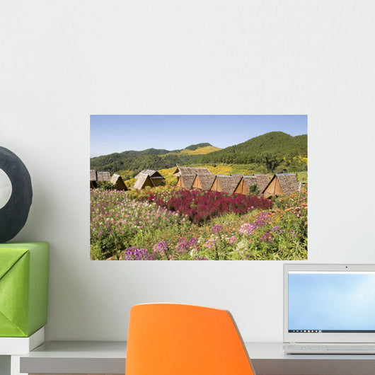 Thailand, Bungalows in Toong Bua Tong Forest Park Wall Mural