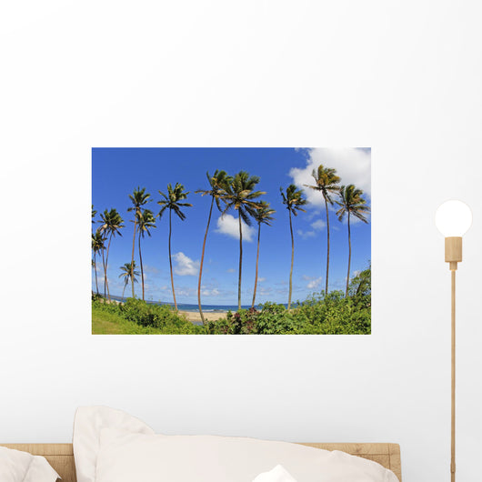 Fiji, Tall Palm Trees Line A Tropical Beach Wall Mural