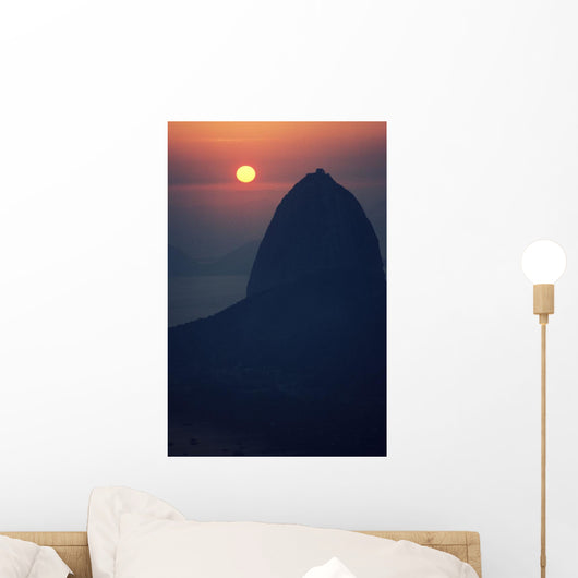 Brazil, Rio De Janeiro, Sugarloaf Mountain Silhouetted At Sunset Wall Mural