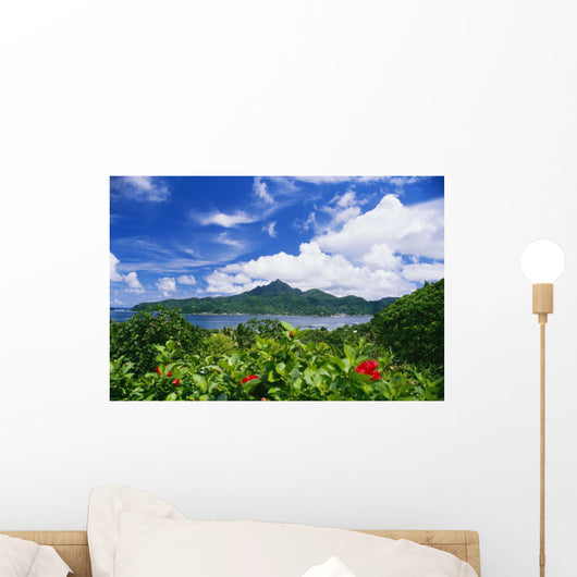 American Samoa, Pago Pago Harbor, Greenery And Flowers, Clouds In Sky Wall Mural