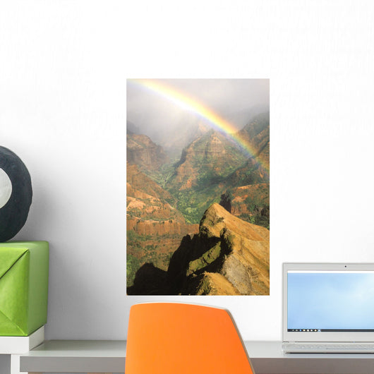 Hawaii, Kauai, Bright Rainbow Over Waimea Canyon Wall Mural