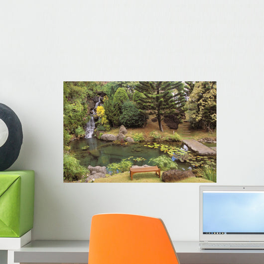 Scenery Peaceful Waterfall And Pond Wall Mural