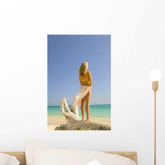 Back View Of Woman Wearing Pareo Stands Wall Mural