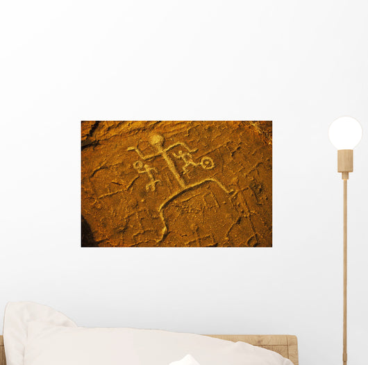 Hawaii, Big Island, South Kohala Petroglyph Man On Red Rock Puako Wall Mural