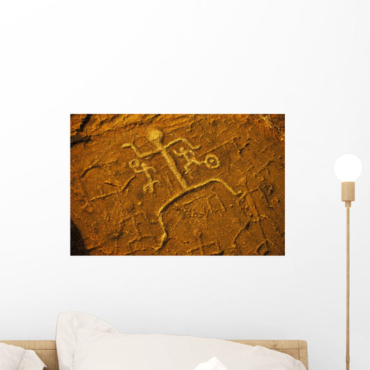 Hawaii, Big Island, South Kohala Petroglyph Man On Red Rock Puako Wall Mural