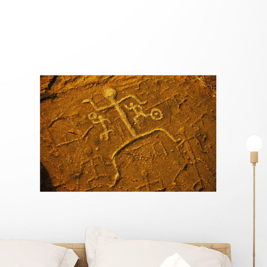 Hawaii, Big Island, South Kohala Petroglyph Man On Red Rock Puako Wall Mural