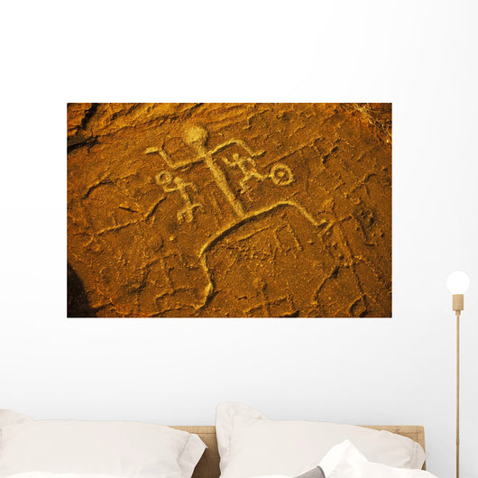 Hawaii, Big Island, South Kohala Petroglyph Man On Red Rock Puako Wall Mural
