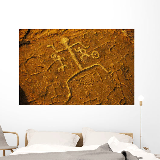 Hawaii, Big Island, South Kohala Petroglyph Man On Red Rock Puako Wall Mural