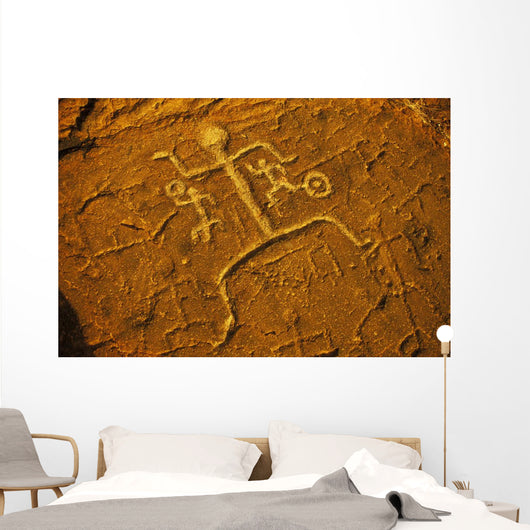 Hawaii, Big Island, South Kohala Petroglyph Man On Red Rock Puako Wall Mural