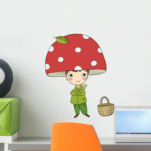 Mushroom Cap Boy Gnome Wall Decal