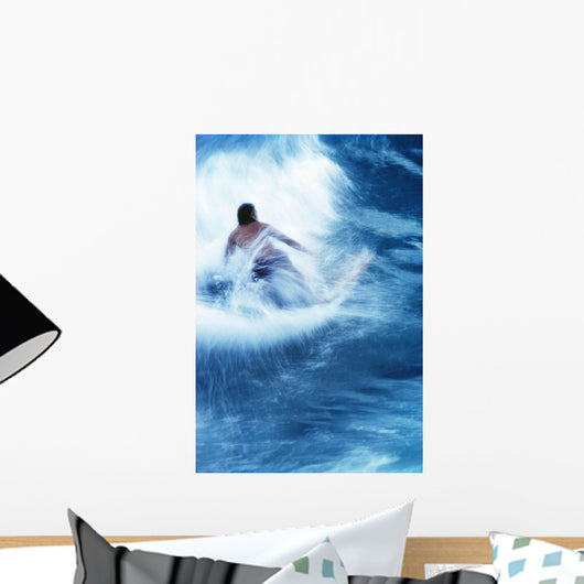 Surfer Carving On Splashing Wave, Interesting Perspective And Blur Wall Mural