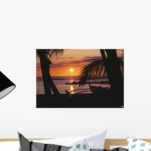 Outrigger Canoe Resting On A Tropical Beach Wall Mural