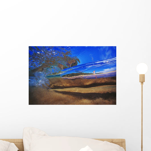 Abstract Underwater View Of Waves And Surf, Man Walking On Beach Wall Mural