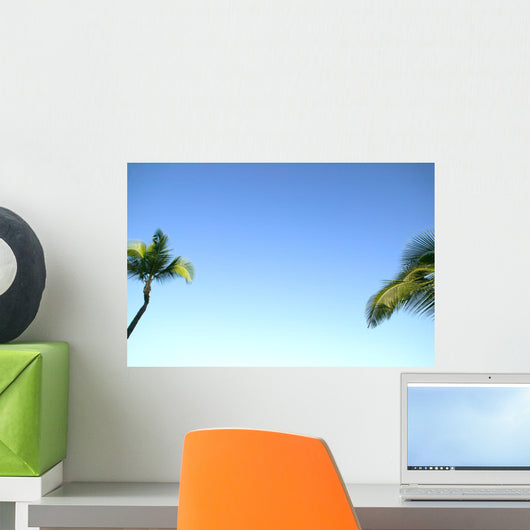 Abstract Perspective Of Coconut Palm Trees And Cloudless Blue Sky Wall Mural