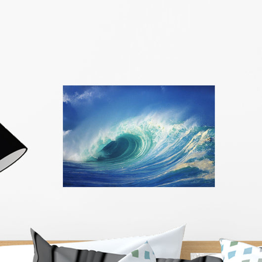Stormy Ocean Wave Curling Over With Whitewash, View Of Barrel, Closeup Wall Mural