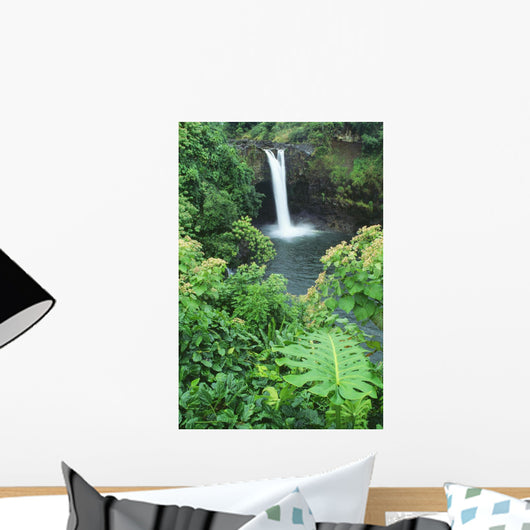 Hawaii, Big Island, Rainbow Falls, Pool Surrounded By Tropical Foliage Wall Mural