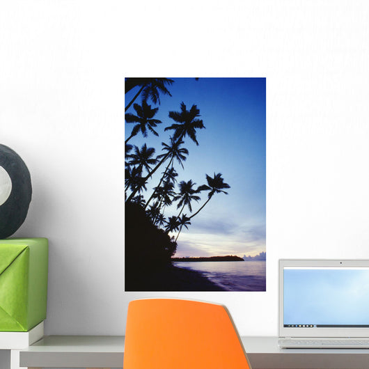 Fiji, Palm Trees Line The Beach At Twilight Wall Mural