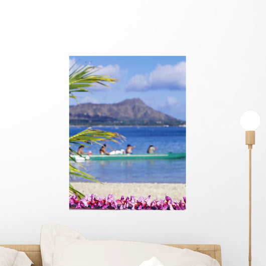 Canoe Paddlers With Orchid Lei In The Foreground Wall Mural
