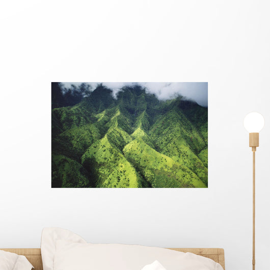 Hawaii, Kauai, Makalena Mountains, Lush Aerial View Of Mountain Ridges Wall Mural