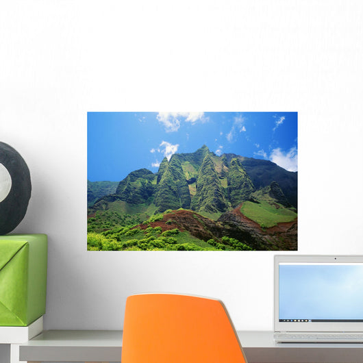 Hawaii, Kauai, Napali Coast, Kalalau Mountains, Blue Sky Wall Mural