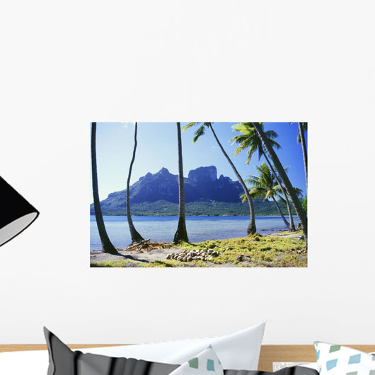 French Polynesia, Tahiti, Bora Bora Coast With Palm Trees Wall Mural